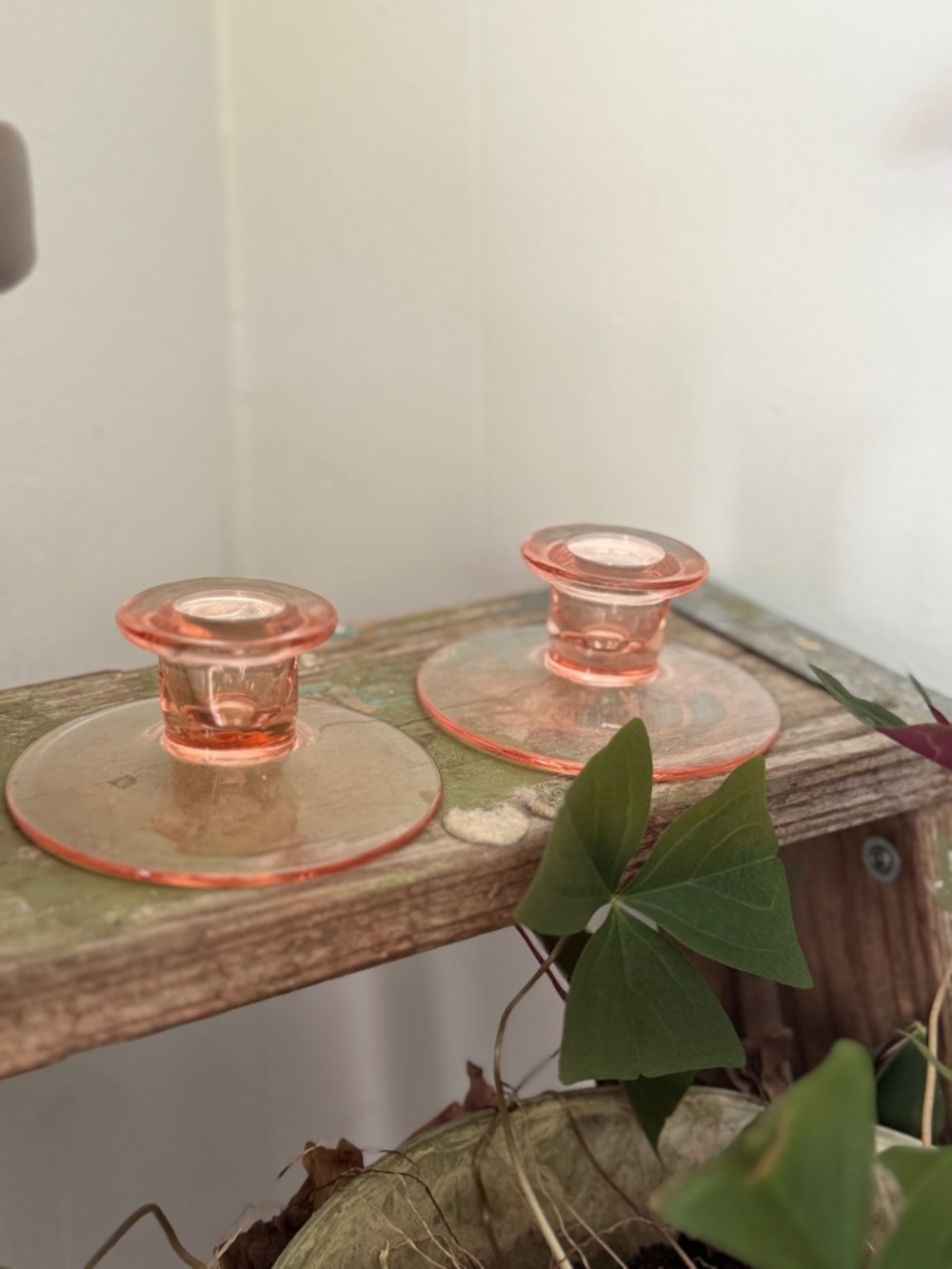 ✨Vintage Pink Depression Glass Candlestick Holders Pair - Picture 2 of 5